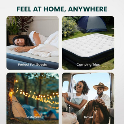 Green Haven King Size Air Bed with Built In Electric Pump Raised Waterproof Inflatable Mattress for Guests Camping Indoor Outdoor