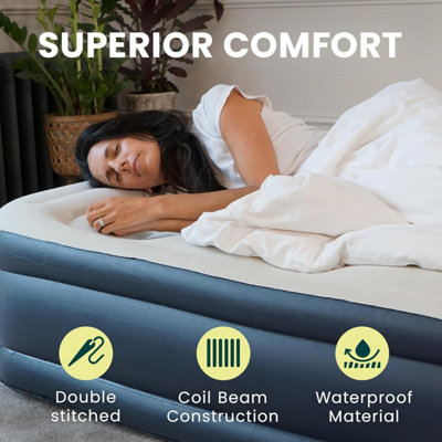 Green Haven King Size Air Bed with Built In Electric Pump Raised Waterproof Inflatable Mattress for Guests Camping Indoor Outdoor