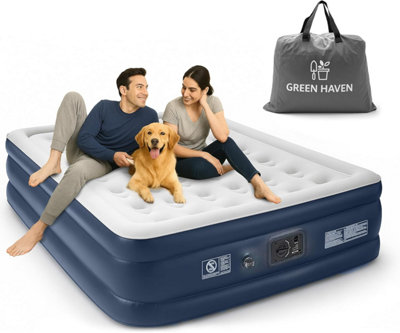 Green Haven King Size Air Bed with Built in Electric Pump Self Inflating Blow Up Mattress Waterproof & Elevated for Camping