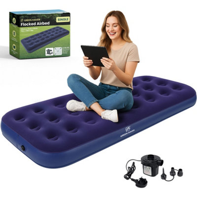 Green Haven Single Airbed with Electric AC Pump Quick Inflate Blow Up Mattress with Waterproof Flocked Top