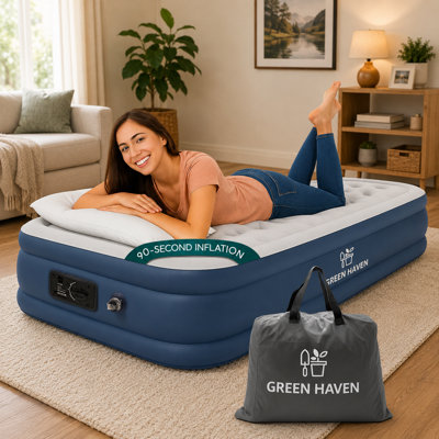 Green Haven Single Inflatable Bed Built In Pump Raised Mattress Camping ...