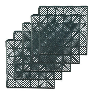 Green Interlocking Plastic Garden Tiles Decking Nonslip Floor Lawn Outdoor Tiles - 5PK