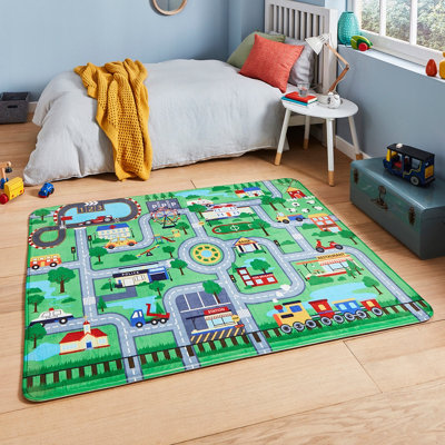 Green Kids Modern Easy to Clean Handmade Graphics Pictorial Rug For ...