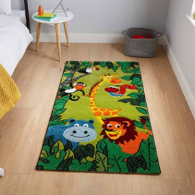 Green Kids Modern Pictorial Animal Graphics Easy to Clean Rug for Living Room Bedroom and Dining Room-120cm X 170cm