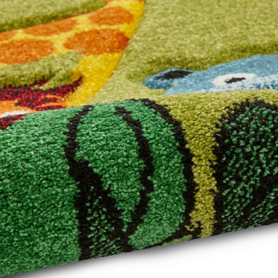 Green Kids Modern Pictorial Animal Graphics Easy to Clean Rug for ...