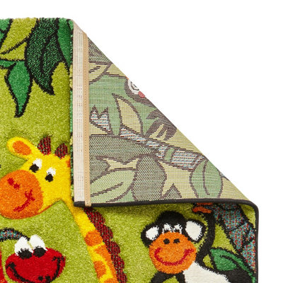 Green Kids Modern Pictorial Animal Graphics Easy to Clean Rug for ...