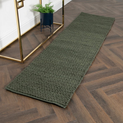 Green Knitted Runner Wool Rug (60 x 230cm)