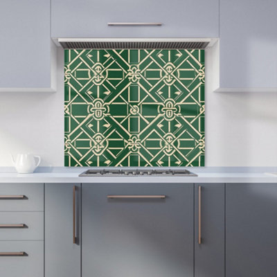 Green Lattice Design Premium Glass Kitchen Splashback W700mm x H650mm