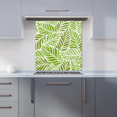 Green Leaf Pattern Premium Glass Kitchen Splashback W600mm x H600mm