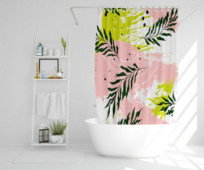 Green Leaves on Brush Strokes (Shower Curtain) / Default Title