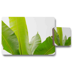 Green Leaves On White Placemat & Coaster Set / Default Title