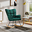 Green Linen Upholstered Rocking Chair Rocker Relaxing Chair Occasional Armchair