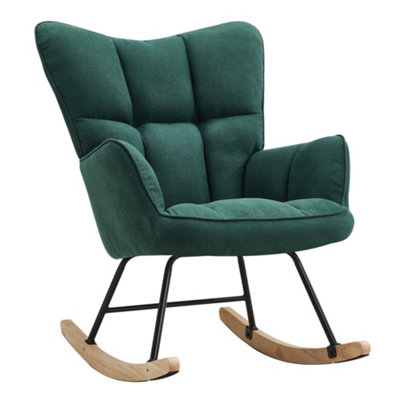 Green Linen Upholstered Rocking Chair Rocker Relaxing Chair Occasional Armchair