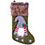 Green Luxury Gonk Christmas Stocking with Hook & Fur Lined Trim - Festive Christmas Knitted Gift Bag - H42 x W23.5 x D1.5cm
