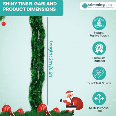 Green Metallic Shiny Christmas Tinsel Garland for Xmas Tree & Home ...