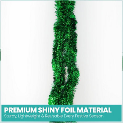 Green Metallic Shiny Christmas Tinsel Garland for Xmas Tree & Home ...