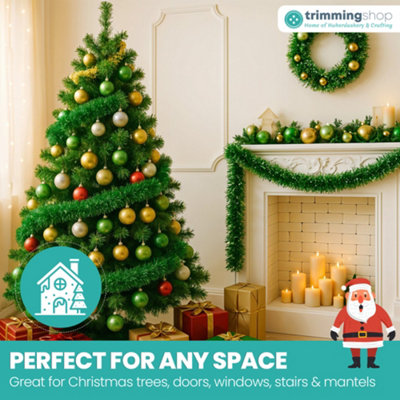 Green Metallic Shiny Christmas Tinsel Garland for Xmas Tree & Home ...