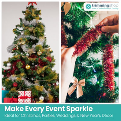 Green Metallic Shiny Christmas Tinsel Garland for Xmas Tree & Home ...