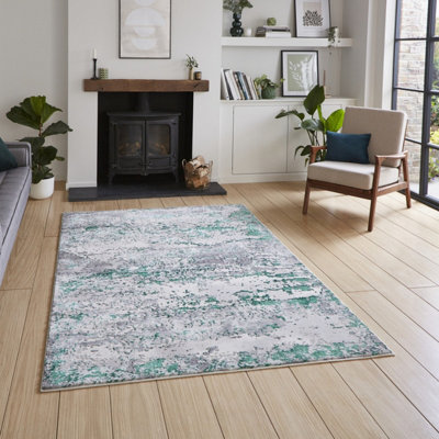 Green Modern Abstract Easy To Clean Dining Room Bedroom & Living Room Rug-120cm X 170cm