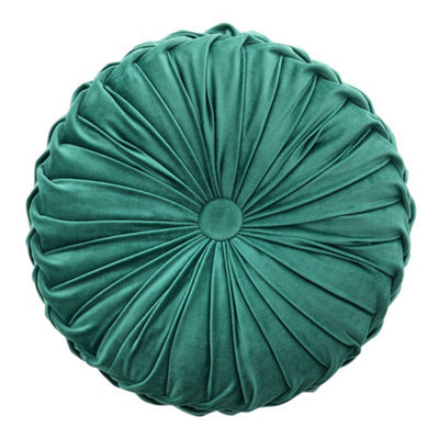Green Modern Round Pumpkin Pleated Velvet Throw Pillow Sofa Cushion Dia 35 cm