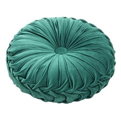 Green Modern Round Pumpkin Pleated Velvet Throw Pillow Sofa Cushion Dia 35 cm