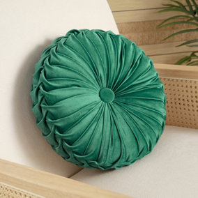 Green Modern Round Pumpkin Pleated Velvet Throw Pillow Sofa Cushion Dia 45 cm