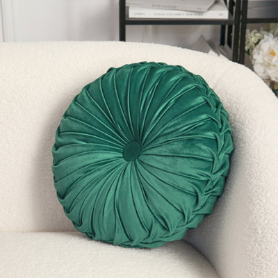 Green Modern Round Pumpkin Pleated Velvet Throw Pillow Sofa Cushion Dia 45 cm