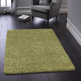 Green Modern Shaggy Easy to Clean Plain Rug for Living Room, Bedroom, Dining Room - 67 X 150cm (Runner)