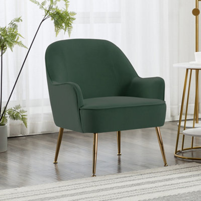 Green Modern Velvet Armchair with Gold Plated Feet DIY at B Q