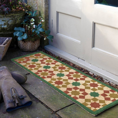 Green Moroccan Tile Pattern Doormat (120 x 40cm)