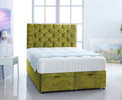 Green  Naples Foot Lift Ottoman Bed With Memory Spring Mattress And Headboard 5.0FT King Size