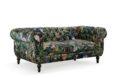 Green Nature Floral Pattern Patchwork 2 Seater Chesterfield Sofa