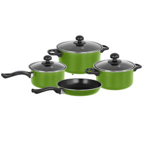 Green Non Stick 7 Pcs Cookware Set Cooking Casserole Pot Frying Pan Saucepan With Lids
