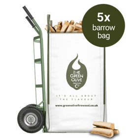 Green Olive Firewood Co Premium Heat Kiln Dried Hardwood Logs - 5 Bulk Barrow Bags