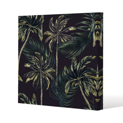 Green Palm on Black (Canvas Print) / 101 x 101 x 4cm