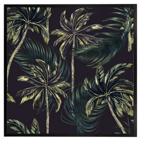 Green palm on black (Picutre Frame) / 16x16" / Grey