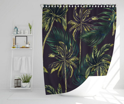 Green Palm on Black (Shower Curtain) / Default Title