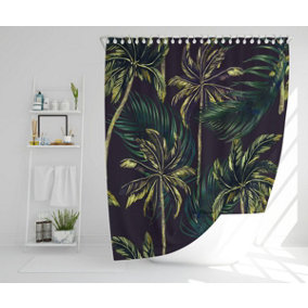 Green Palm on Black (Shower Curtain) / Default Title