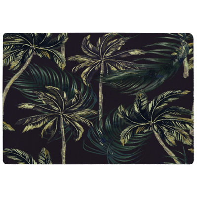 Green Palm On Black Special Soft Home Rug