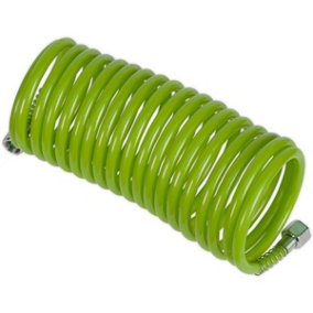 Green PE Coiled Air Hose with 1/4 Inch BSP Unions - 5 Metre Length - 5mm Bore