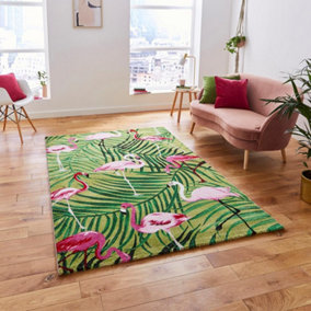 Green Pink Luxurious Modern Easy to Clean Handmade Rug For Dining Room-120cm X 170cm