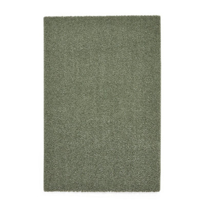 Green Plain 25mm Thick Anti-Shed Rug for Bedroom, Living, & Dining Room ...