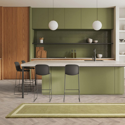 Green Plain Handmade Bordered 7mm Pile Stain-Resistant Rug For Bedroom, & Dining Room, Plain Wool Rug-120cm X 170cm