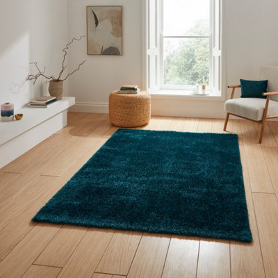 Green Plain Shaggy 45mm Thick Stain-Resistant Rug For Bedroom, & Dining Room, Easy to Clean Modern Rug-80cm X 150cm