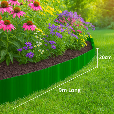 Green Plastic Garden Lawn Edging Roll - 9M Lawn Edger for Pathways