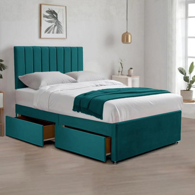 Green Plush 6FT Super King Size Bed with Matttress 2 Storage Drawers ...
