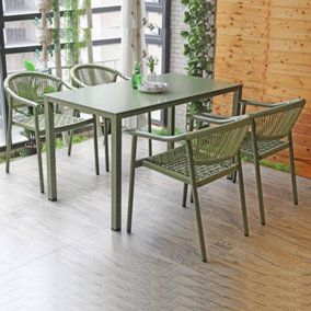 Green rattan wicker garden outdoor four 4 seater bistro table and chairs furniture patio dining set