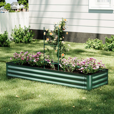 Green Rectangle-Shaped Metal Raised Bed Galvanized Raised Planter Box ...