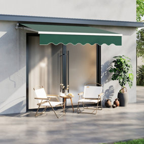 Green Retractable Oxford Cloth Garden Sun Shade Canopy Outdoor Anti-UV Awning with Winding Handle 2.5 m x 2 m