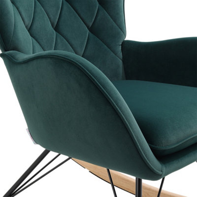 Green Rocking Chair Upholstered Glider Rocker with Removable Padded Sea Comfy Accent Chair for Living Room Bedroom